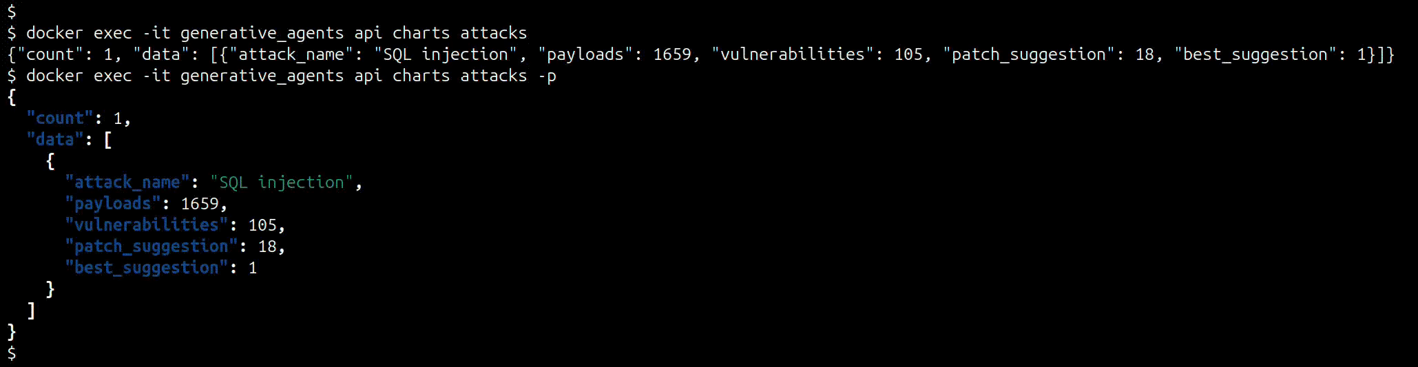 docker 명령어 활용 REST API 조회 결과