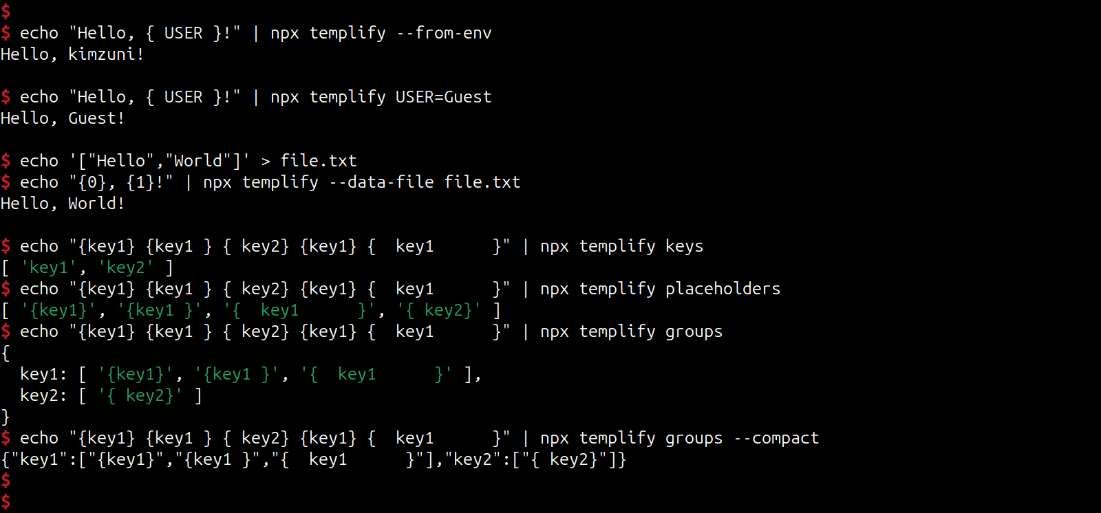 templify-cli 명령어 예시