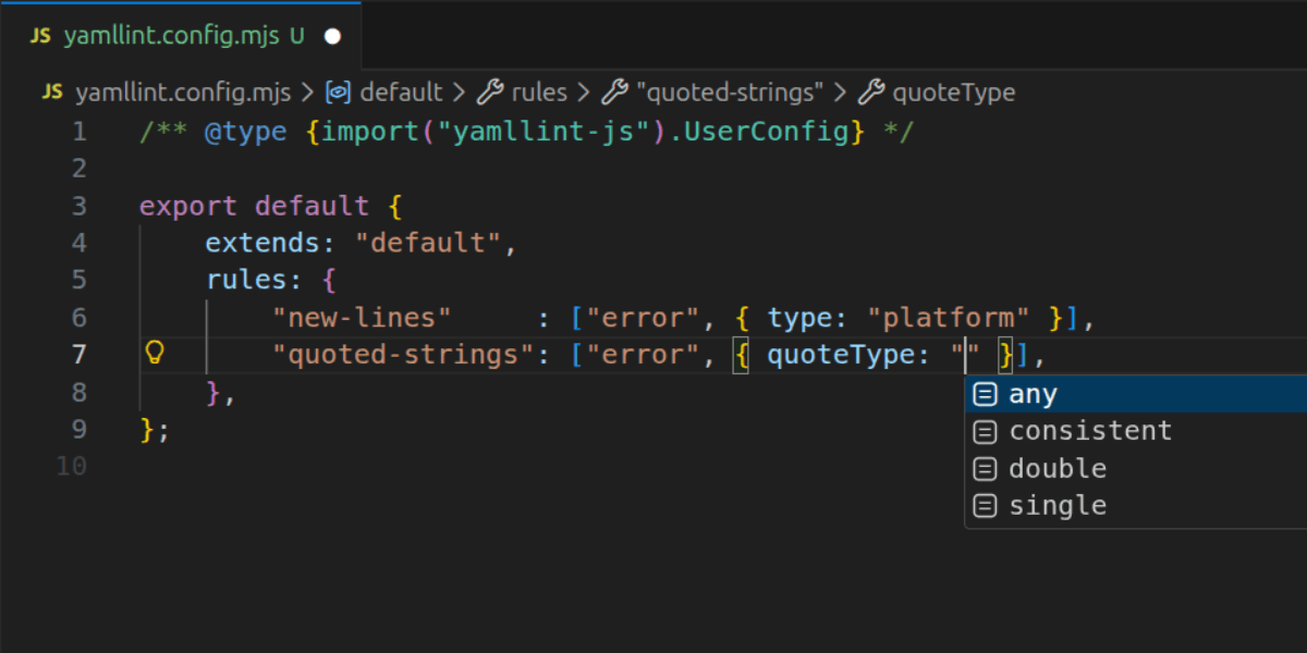 yamllint.config.js 자동 완성