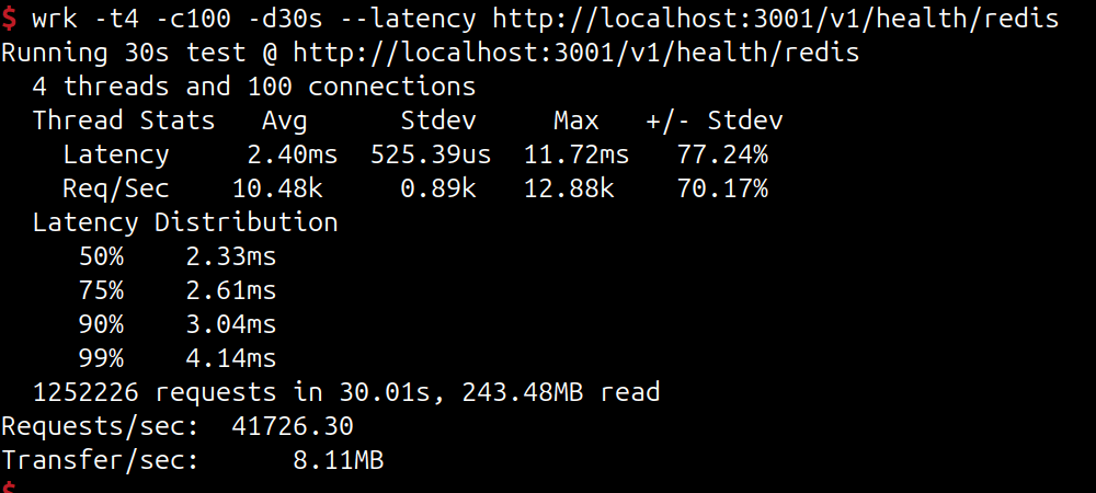 wrk 벤치마크 결과 캡쳐